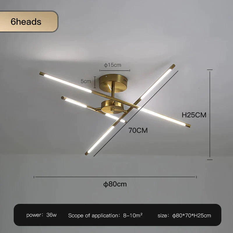 Starbeam - Modern Chandelier C - Golden - 6 Heads / Warm Light