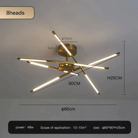 Starbeam - Modern Chandelier C - Golden - 8 Heads / Warm Light
