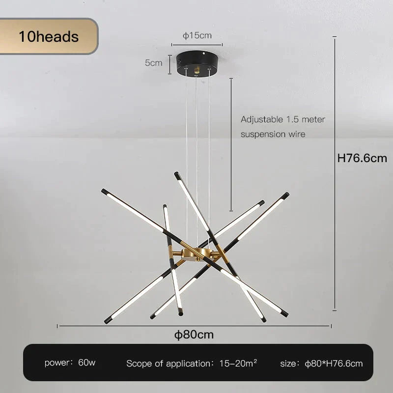 Starbeam - Modern Chandelier D - Black - 10 Heads / Warm Light