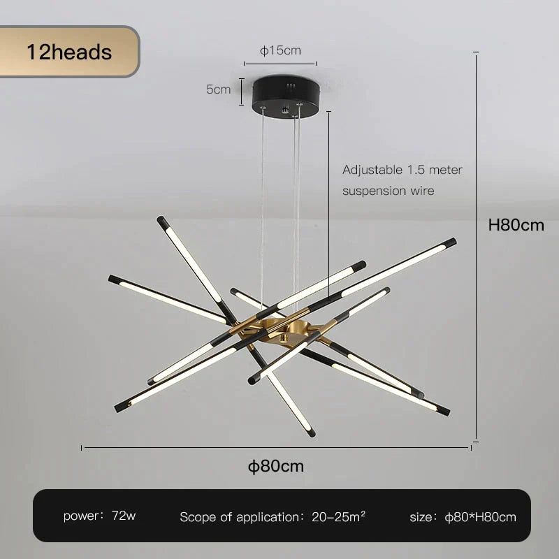 Starbeam - Modern Chandelier D - Black - 12 Heads / Warm Light