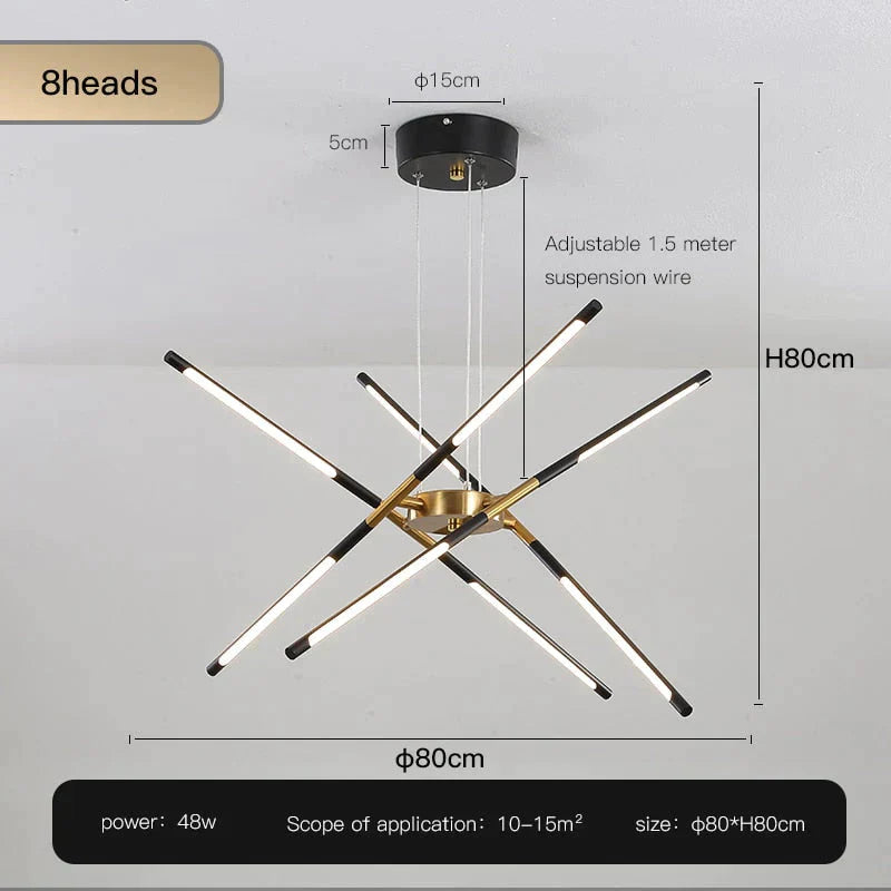 Starbeam - Modern Chandelier D - Black - 8 Heads / Warm Light