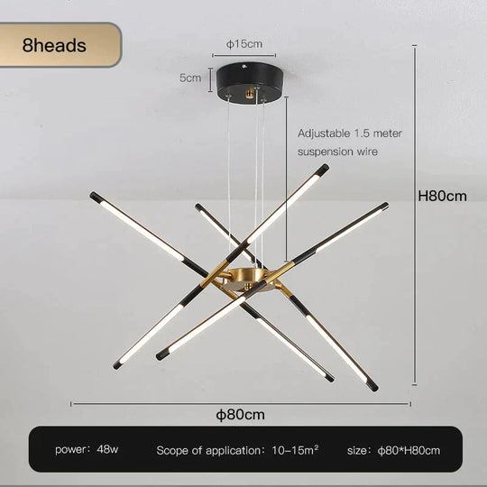 Starbeam - Modern Chandelier D - Black - 8 Heads / Warm Light