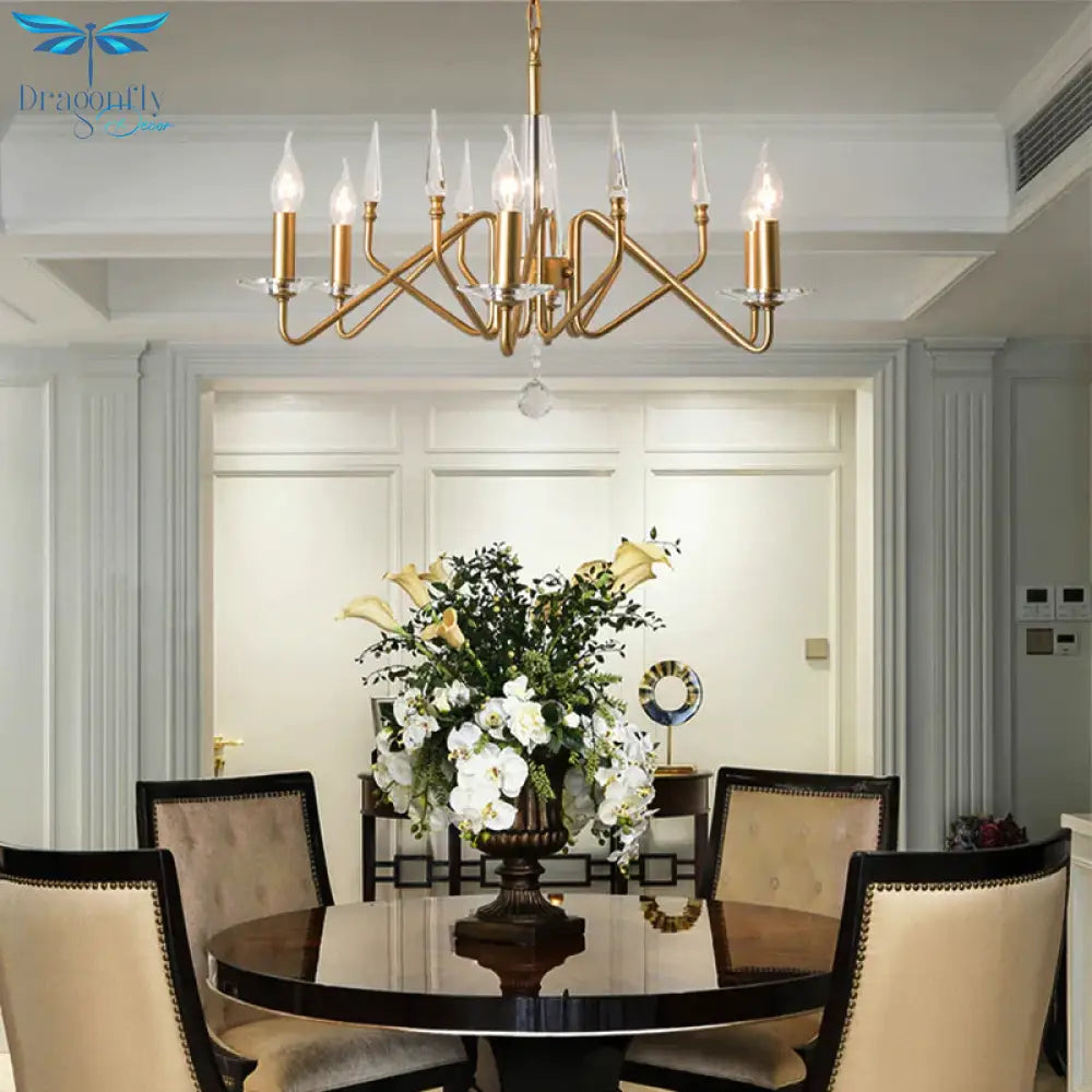 Starburst Metal Hanging Chandelier Retro 6/8/10 Heads Gold Ceiling Pendant Light With Crystal