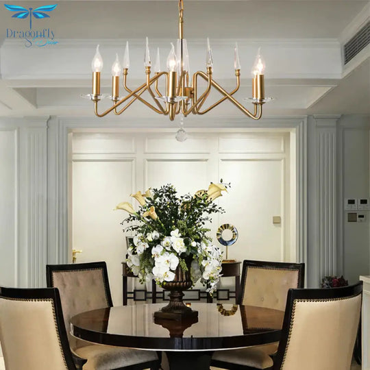 Starburst Metal Hanging Chandelier Retro 6/8/10 Heads Gold Ceiling Pendant Light With Crystal
