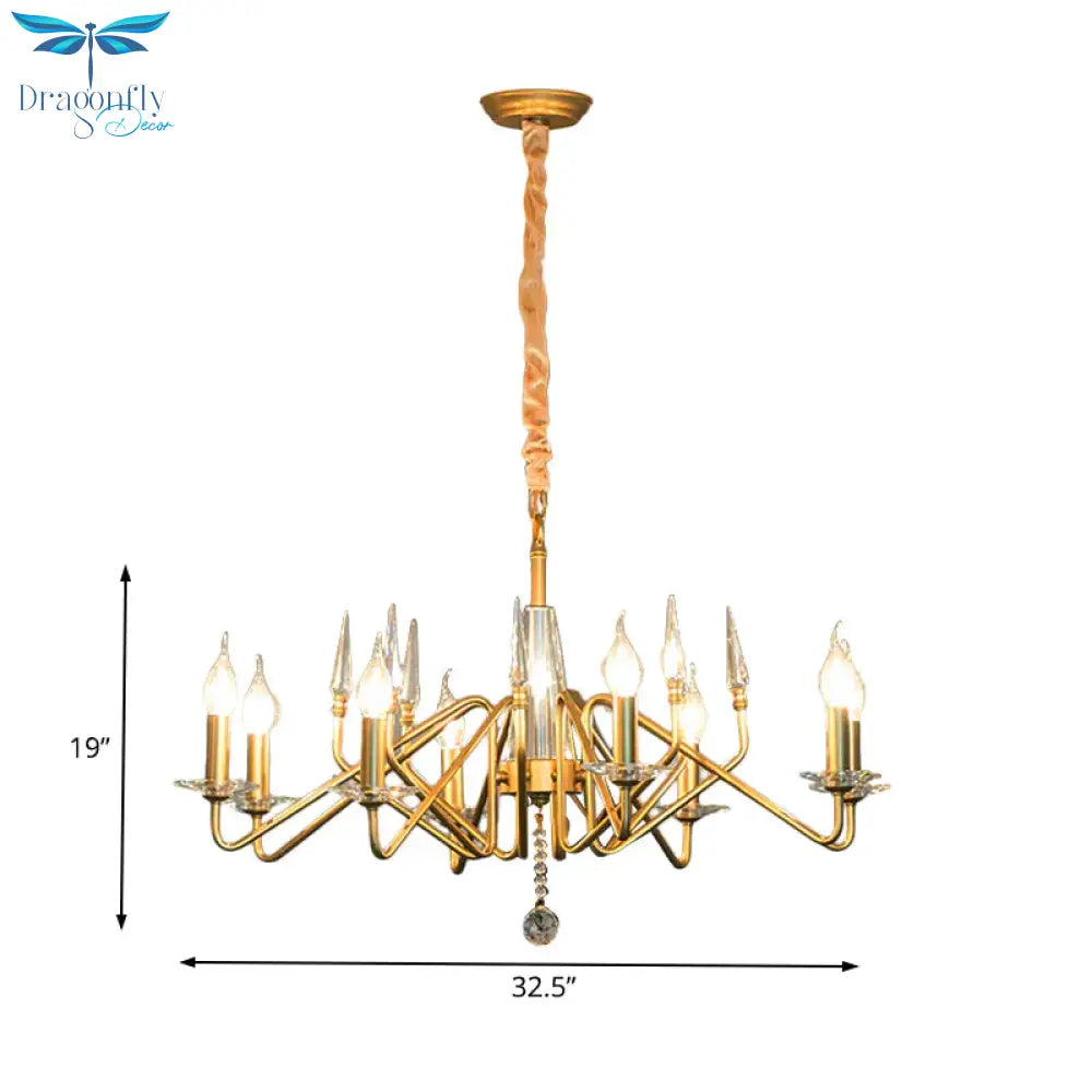 Starburst Metal Hanging Chandelier Retro 6/8/10 Heads Gold Ceiling Pendant Light With Crystal