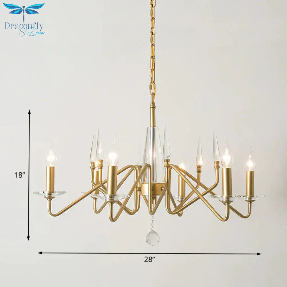 Starburst Metal Hanging Chandelier Retro 6/8/10 Heads Gold Ceiling Pendant Light With Crystal