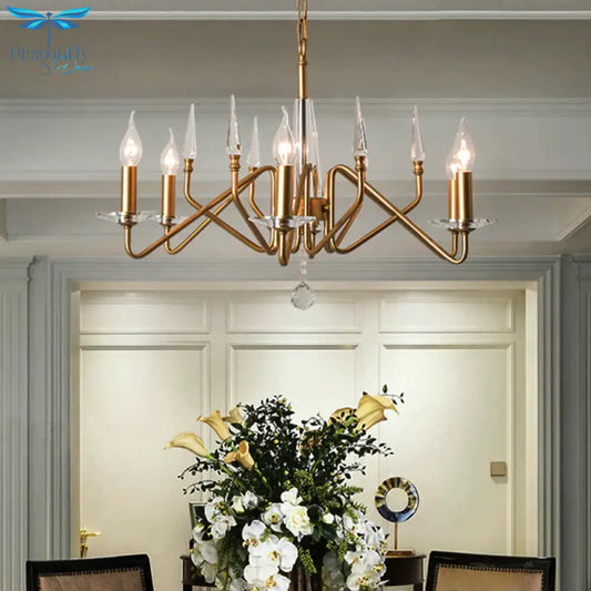 Starburst Metal Hanging Chandelier Retro 6/8/10 Heads Gold Ceiling Pendant Light With Crystal