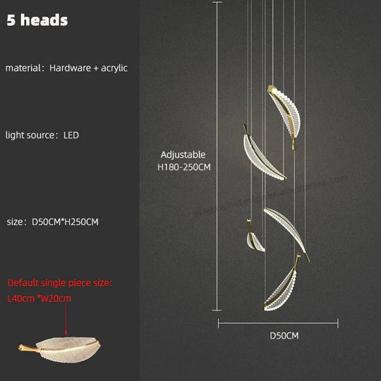 Stellana - Leaf Cluster Chandelier 5 Heads / White Light