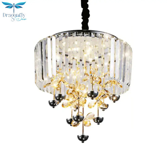 Strip Crystal Led Hanging Chandelier Contemporary Clear Drum Living Room Drop Lamp With Inner