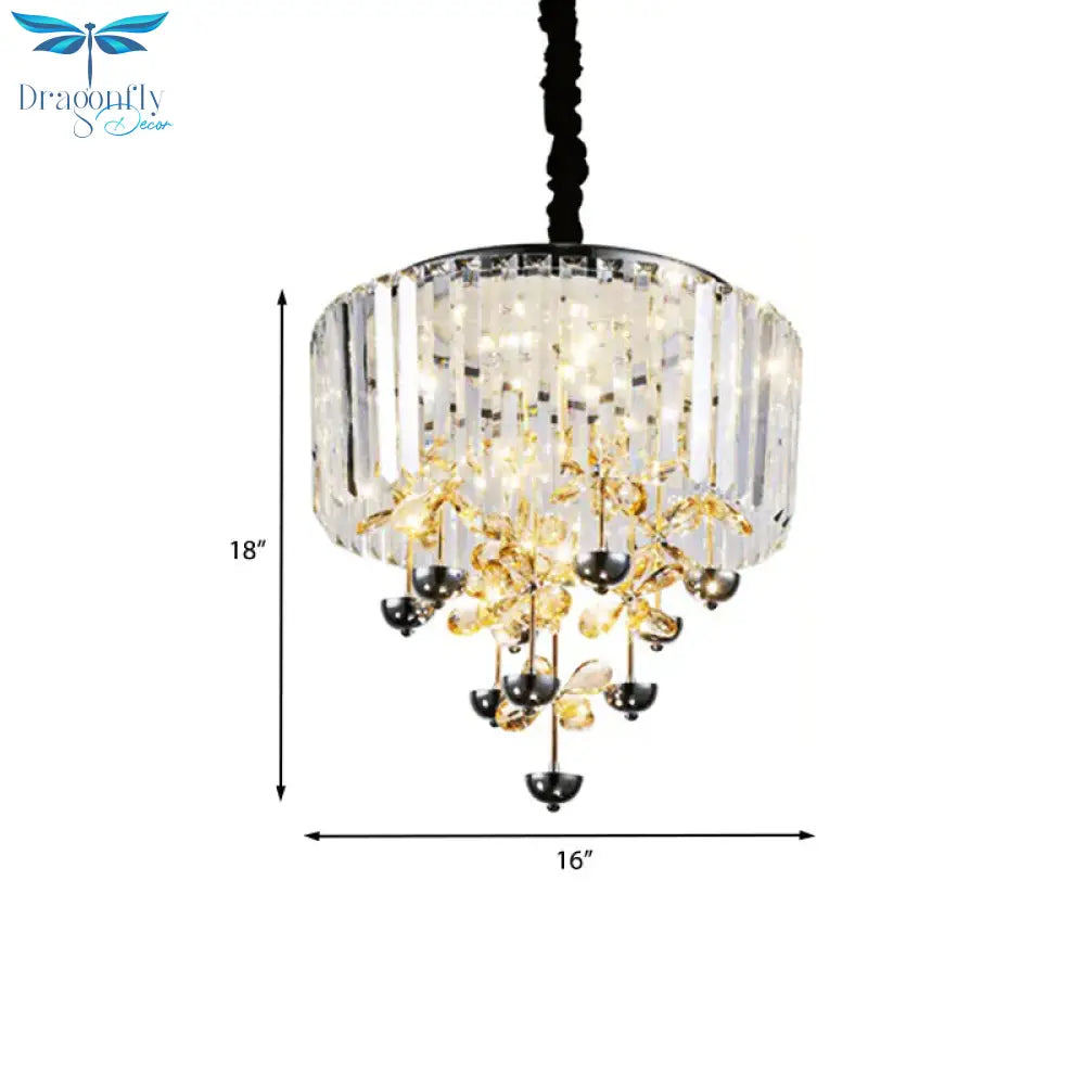 Strip Crystal Led Hanging Chandelier Contemporary Clear Drum Living Room Drop Lamp With Inner