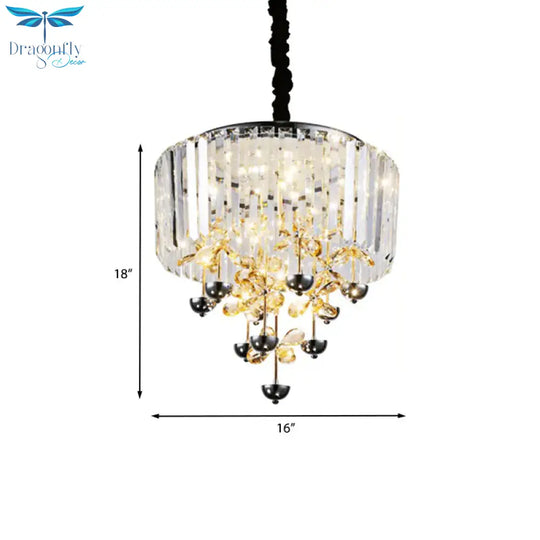 Strip Crystal Led Hanging Chandelier Contemporary Clear Drum Living Room Drop Lamp With Inner