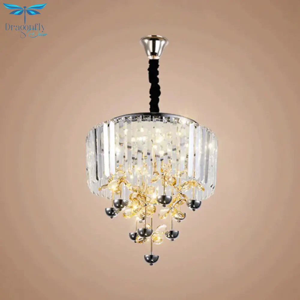 Strip Crystal Led Hanging Chandelier Contemporary Clear Drum Living Room Drop Lamp With Inner