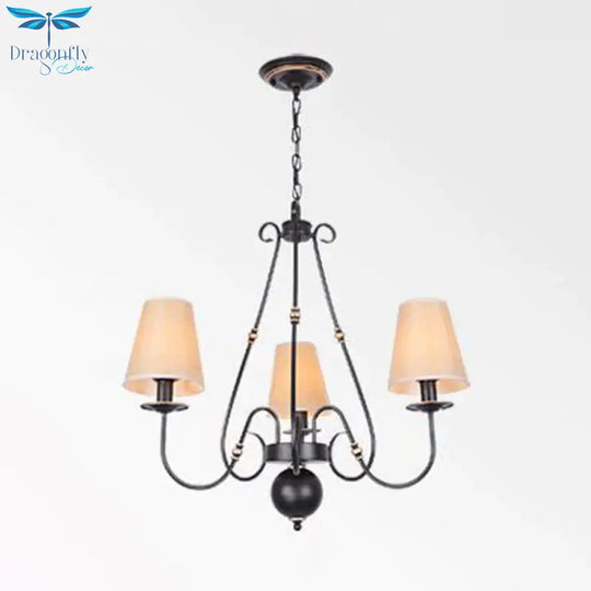 Swirled Arm Living Room Ceiling Chandelier Classic Fabric 3/4/6 Lights Black Hanging Fixture With