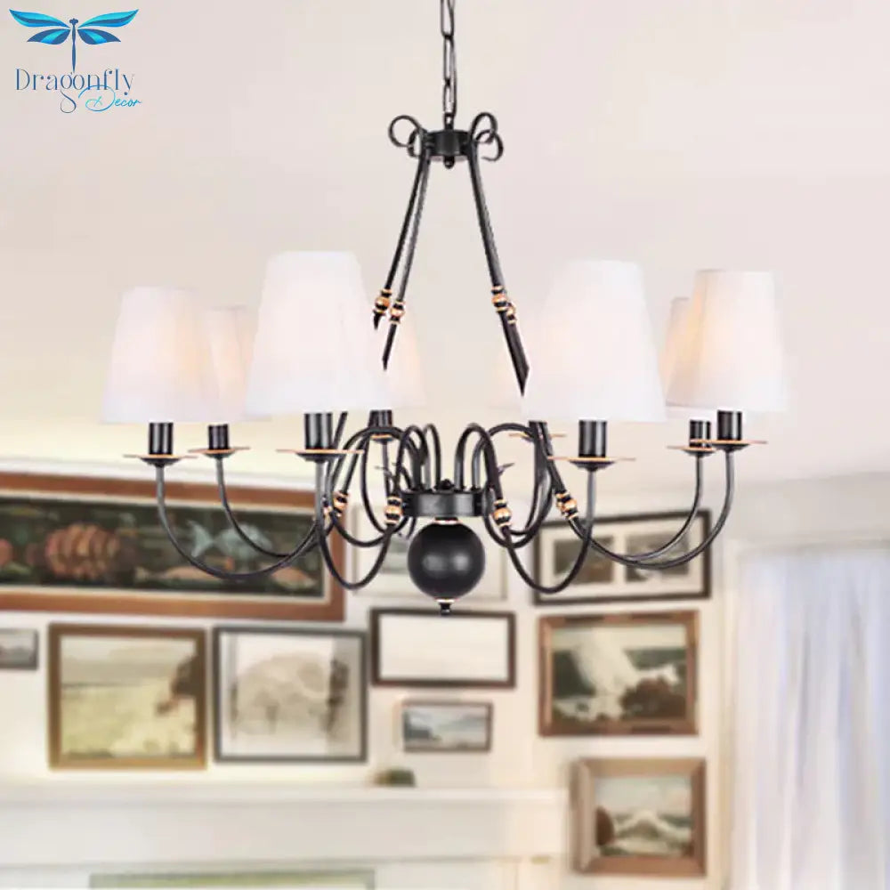 Swirled Arm Living Room Ceiling Chandelier Classic Fabric 3/4/6 Lights Black Hanging Fixture With