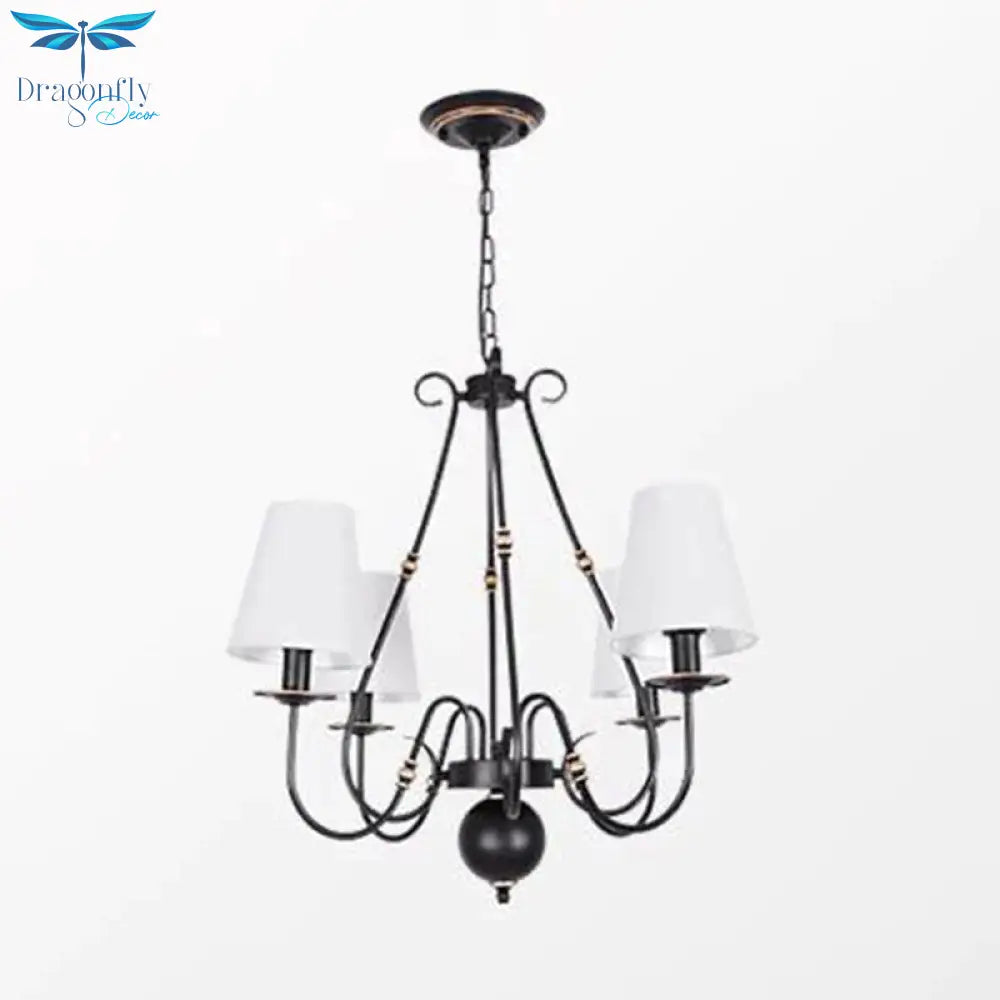 Swirled Arm Living Room Ceiling Chandelier Classic Fabric 3/4/6 Lights Black Hanging Fixture With