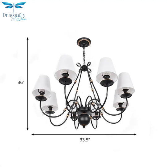 Swirled Arm Living Room Ceiling Chandelier Classic Fabric 3/4/6 Lights Black Hanging Fixture With