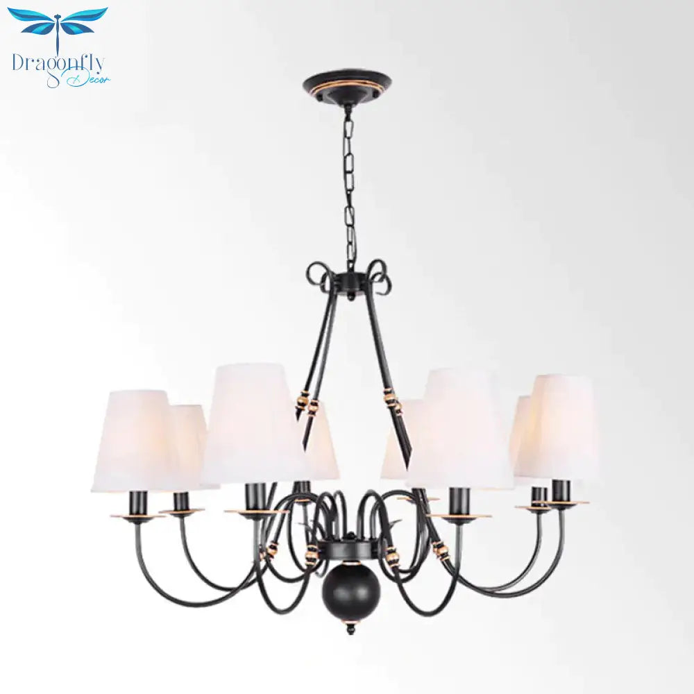 Swirled Arm Living Room Ceiling Chandelier Classic Fabric 3/4/6 Lights Black Hanging Fixture With