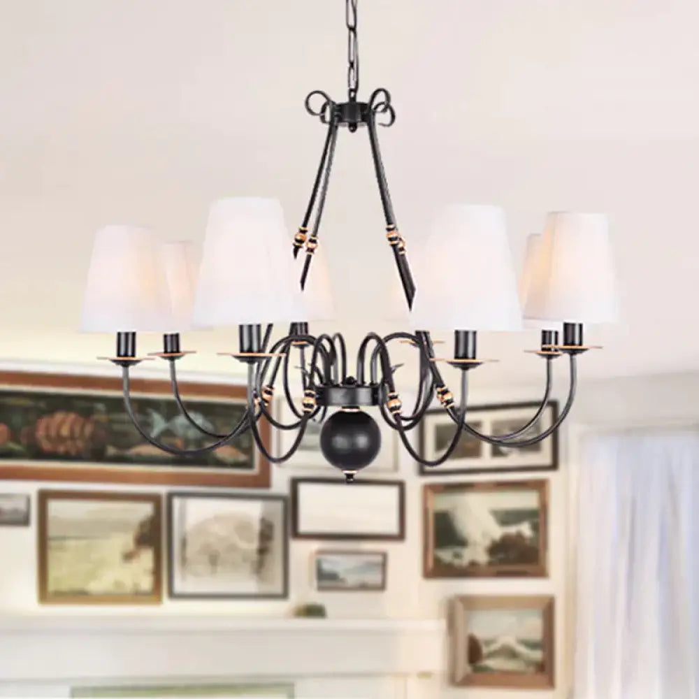 Swirled Arm Living Room Ceiling Chandelier Classic Fabric 3/4/6 Lights Black Hanging Fixture With