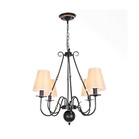 Swirled Arm Living Room Ceiling Chandelier Classic Fabric 3/4/6 Lights Black Hanging Fixture With