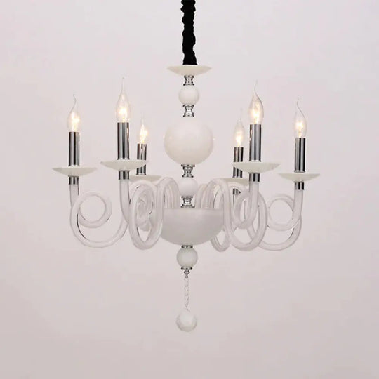 Swirling Arm White/Red/Blue Glass Ceiling Hanging Light In Chrome With Crystal Ball 12 Heads