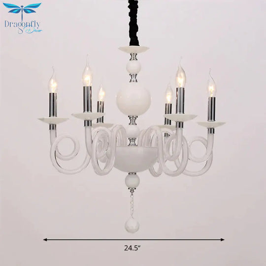 Swirling Arm White/Red/Blue Glass Ceiling Hanging Light In Chrome With Crystal Ball 12 Heads