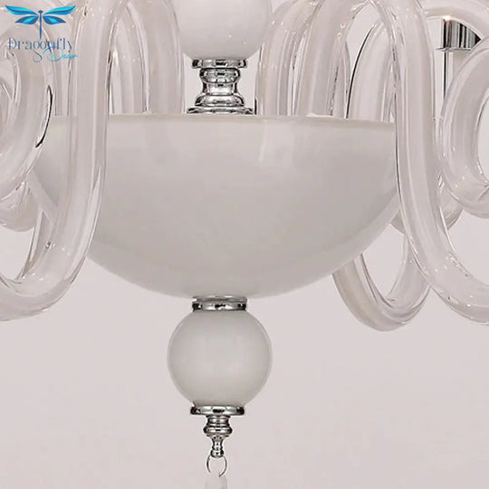 Swirling Arm White/Red/Blue Glass Ceiling Hanging Light In Chrome With Crystal Ball 12 Heads