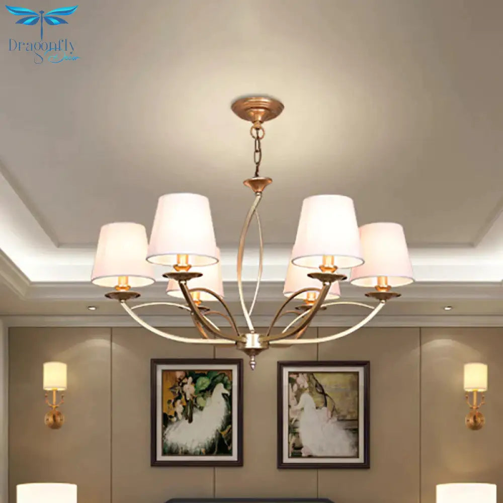Swooping Arm Metallic Chandelier Lighting Traditional Style 4/6/8 Heads Guest Room Suspension Lamp