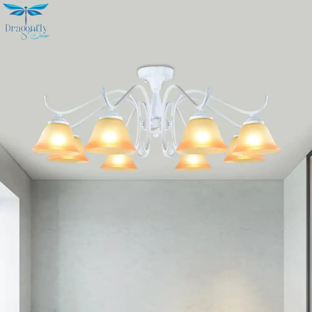 Tan Glass Flared Chandelier Light Traditional 6/8 Lights Living Room Pendant Lighting Fixture In