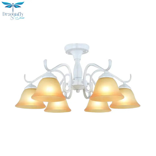 Tan Glass Flared Chandelier Light Traditional 6/8 Lights Living Room Pendant Lighting Fixture In