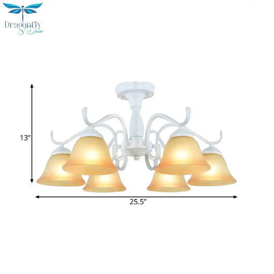 Tan Glass Flared Chandelier Light Traditional 6/8 Lights Living Room Pendant Lighting Fixture In
