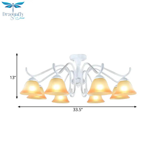Tan Glass Flared Chandelier Light Traditional 6/8 Lights Living Room Pendant Lighting Fixture In