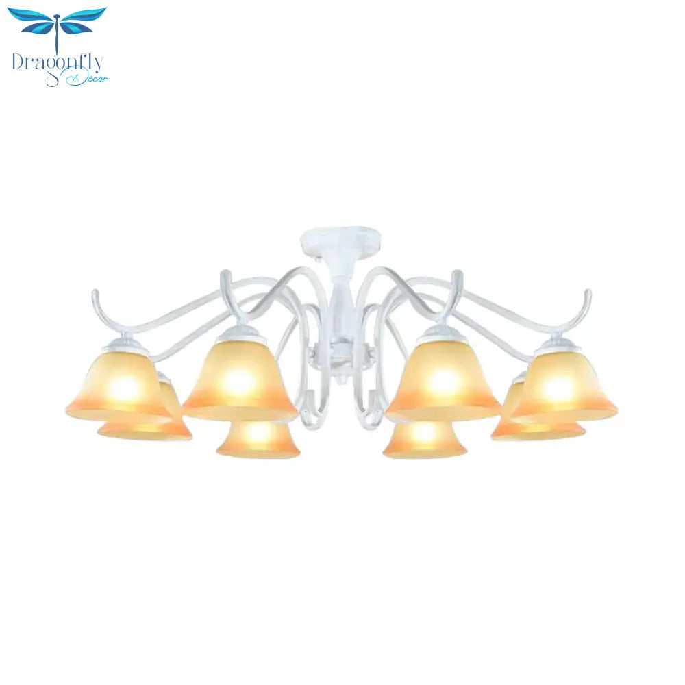 Tan Glass Flared Chandelier Light Traditional 6/8 Lights Living Room Pendant Lighting Fixture In