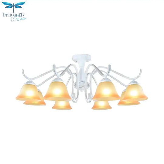Tan Glass Flared Chandelier Light Traditional 6/8 Lights Living Room Pendant Lighting Fixture In