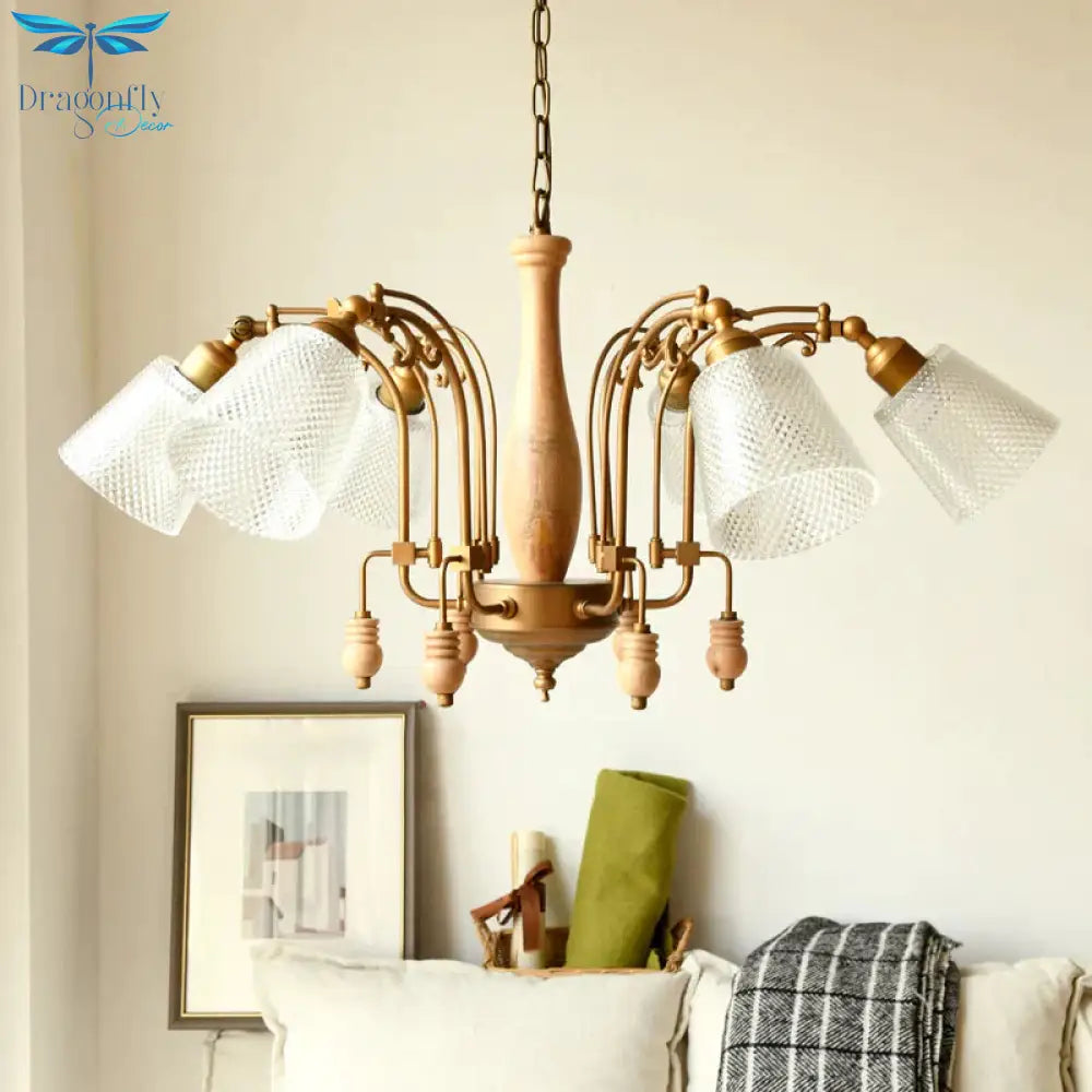Tapered Bedroom Pendant Chandelier Traditional Opal Etched Glass 6 Lights White/Red/Brown Hanging