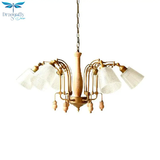 Tapered Bedroom Pendant Chandelier Traditional Opal Etched Glass 6 Lights White/Red/Brown Hanging