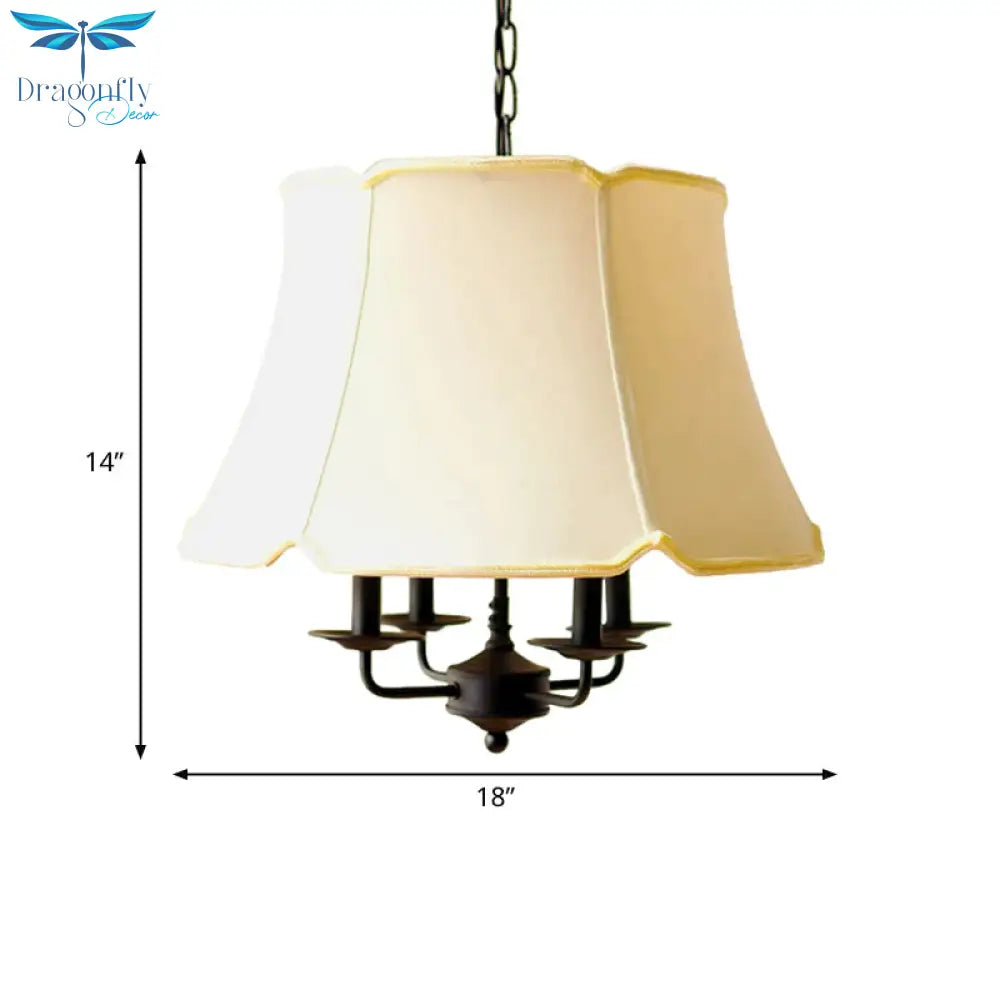Tapered Dining Room Ceiling Chandelier Nordic Fabric 4 Lights White Hanging Fixture For Bedroom