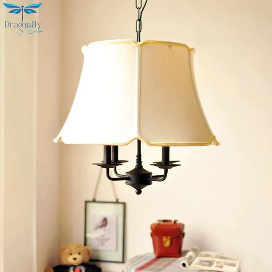 Tapered Dining Room Ceiling Chandelier Nordic Fabric 4 Lights White Hanging Fixture For Bedroom
