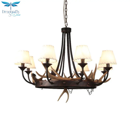 Tapered Dining Room Hanging Lamp Traditional Metal 8 Bulbs Brown Chandelier Pendant Light With