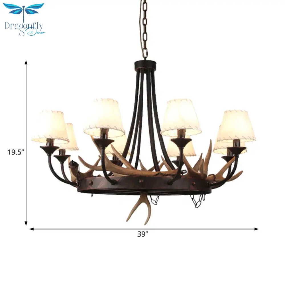 Tapered Dining Room Hanging Lamp Traditional Metal 8 Bulbs Brown Chandelier Pendant Light With