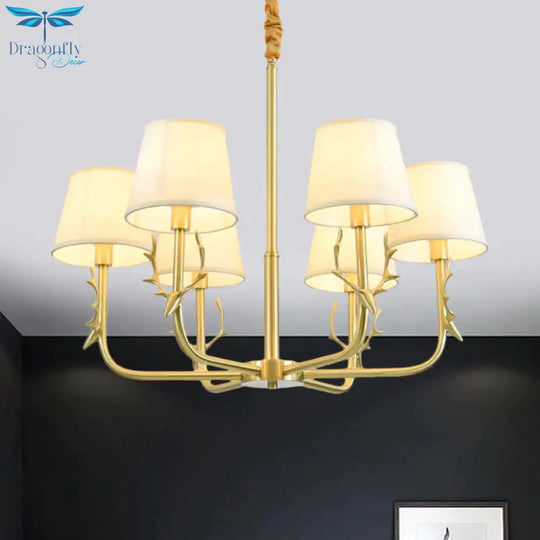 Tapered Fabric Chandelier Colonialism 3/6/8 Lights Living Room Pendant In Gold With Copper Deer Head