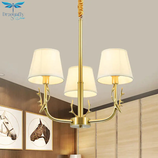 Tapered Fabric Chandelier Colonialism 3/6/8 Lights Living Room Pendant In Gold With Copper Deer Head
