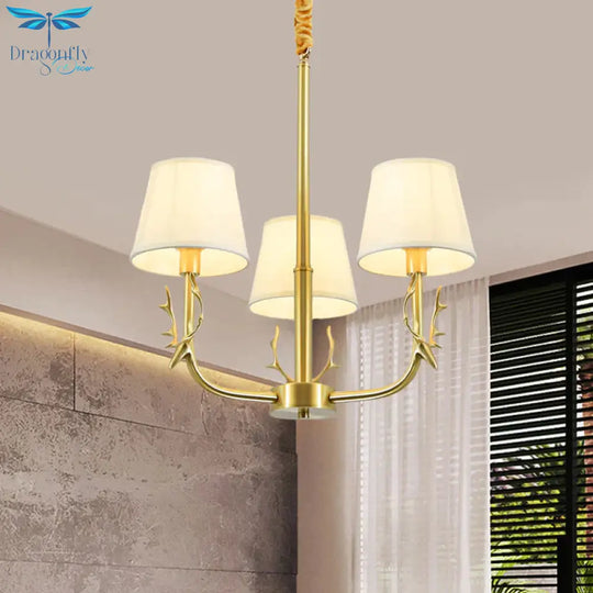 Tapered Fabric Chandelier Colonialism 3/6/8 Lights Living Room Pendant In Gold With Copper Deer Head
