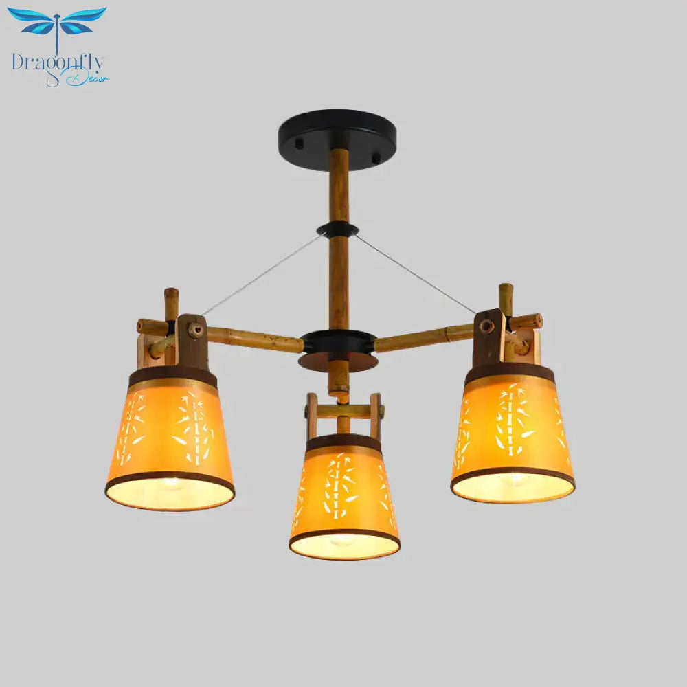 Tapered Fabric Chandelier Country Style 3/6/8 Bulbs Living Room Hanging Lamp Kit With Wood Shelf