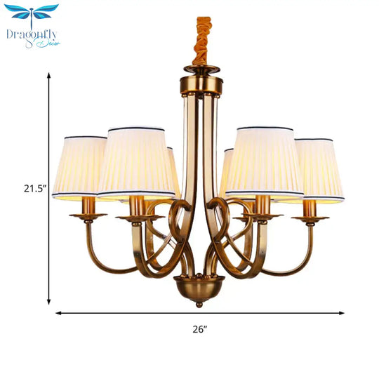 Tapered Fabric Chandelier Light Rustic 6/8 Dining Room Ceiling Fixture In Gold