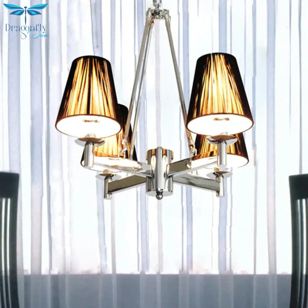 Tapered Fabric Chandelier Lighting Classic 4 Lights Dining Room Pendant In Black