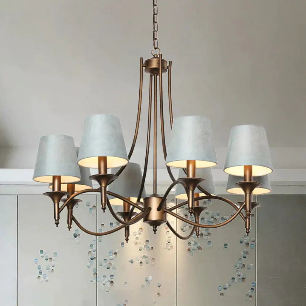 Tapered Fabric Pendant Light Kit Rustic 3/8 - Light Living Room Hanging Chandelier In Blue 8 /