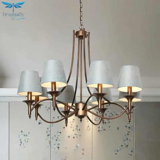 Tapered Fabric Pendant Light Kit Rustic 3/8 - Light Living Room Hanging Chandelier In Blue