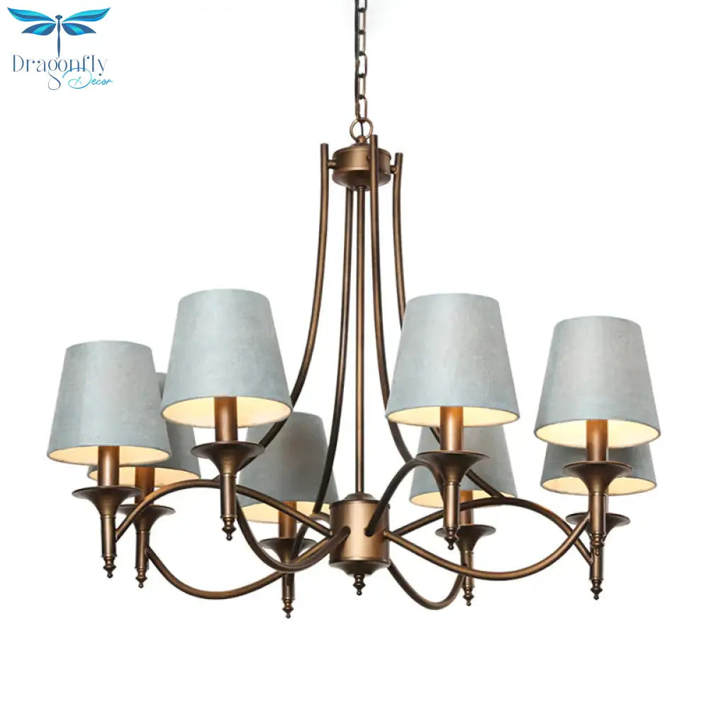 Tapered Fabric Pendant Light Kit Rustic 3/8 - Light Living Room Hanging Chandelier In Blue