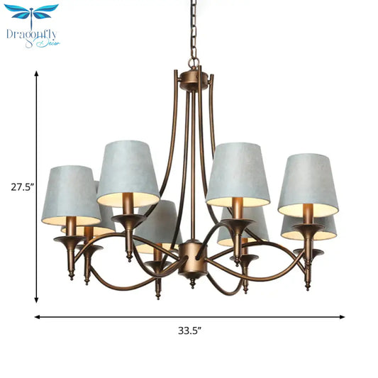 Tapered Fabric Pendant Light Kit Rustic 3/8 - Light Living Room Hanging Chandelier In Blue