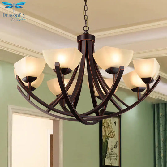Tapered Frosted Glass Chandelier Lighting Classic 4/6/8 Lights Living Room Pendant In Rust With